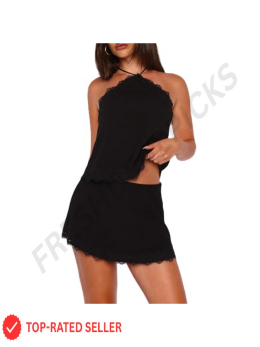Satin Lace Trim Tank Top & Mini Skirt Set Y2K Party Outfit
